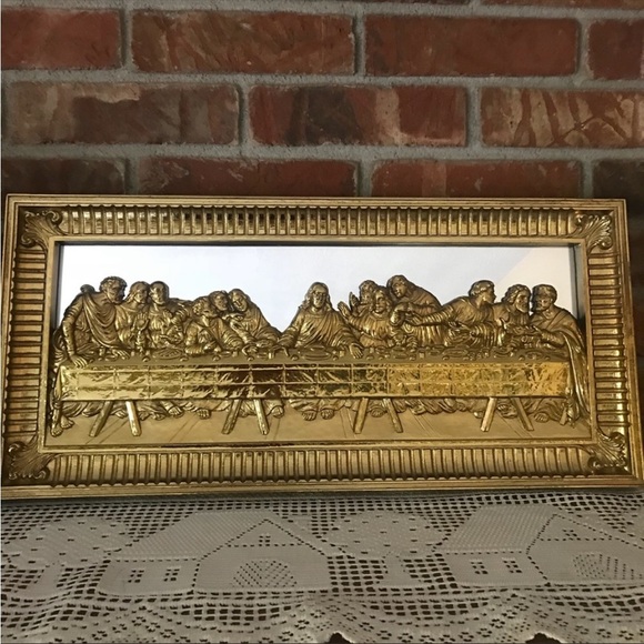 Vintage Last Supper Gold 3D Mirror - Picture 1 of 10